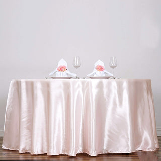 Elevate Your Event with the Blush Seamless Satin Round Tablecloth Elevate Your Event with the Blush Seamless Satin Round Tablecloth