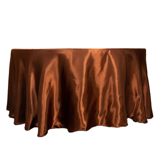 Dress Your Tables in Elegance with the Cinnamon Brown Seamless Satin Round Tablecloth