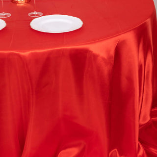 Impressive Display with Red Seamless Satin Round Tablecloth Impressive Display with Red Seamless Satin Round Tablecloth