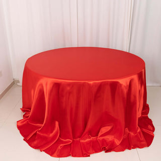 Elevate Your Table Setting with Our Red Seamless Satin Round Tablecloth Elevate Your Table Setting with Our Red Seamless Satin Round Tablecloth