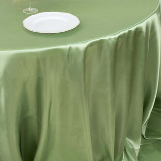 Impressive Display with Sage Green Seamless Satin Round Tablecloth Impressive Display with Sage Green Seamless Satin Round Tablecloth