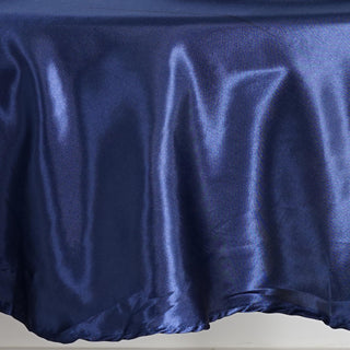 Create a Stunning Event Decor with the Navy Blue Seamless Satin Round Tablecloth