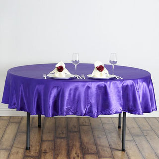Add a Touch of Elegance with the 90" Purple Seamless Satin Round Tablecloth