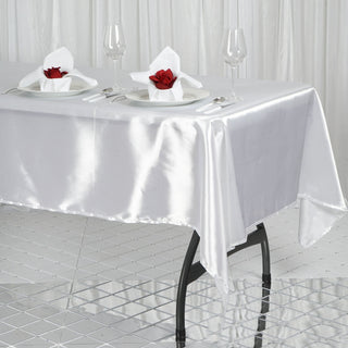 Elegant White Seamless Smooth Satin Rectangular Tablecloth