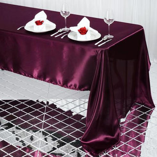 Superior Quality and Style: 60"x126" Eggplant Seamless Satin Rectangular Tablecloth