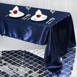 Enhance Your Event Decor with the Navy Blue Satin Tablecloth