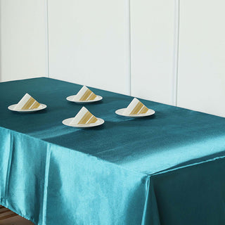 Create Unforgettable Moments with Our Teal Satin Tablecloth