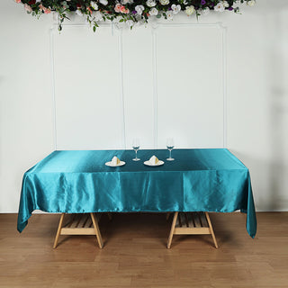 Teal Seamless Satin Rectangular Tablecloth - Add Elegance to Your Event