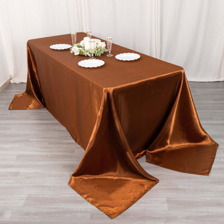 Experience Luxury with the Cinnamon Brown Satin Rectangular Tablecloth Experience Luxury with the Cinnamon Brown Satin Rectangular Tablecloth