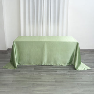 Add Elegance to Your Event with the Sage Green Satin Seamless Rectangular Tablecloth Add Elegance to Your Event with the Sage Green Satin Seamless Rectangular Tablecloth