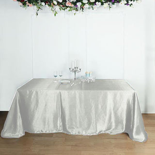 Add a Touch of Elegance with the Silver Seamless Satin Rectangular Tablecloth Add a Touch of Elegance with the Silver Seamless Satin Rectangular Tablecloth