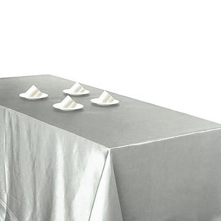 Create a Luxurious Ambiance with the Silver Seamless Satin Rectangular Tablecloth Create a Luxurious Ambiance with the Silver Seamless Satin Rectangular Tablecloth