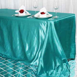 Turquoise Satin Tablecloth for Elegant Event Decor