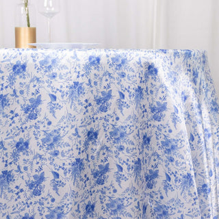Unleash the Beauty of Event Decor with the White Blue French Toile Floral Print Tablecloth Unleash the Beauty of Event Decor with the White Blue French Toile Floral Print Tablecloth