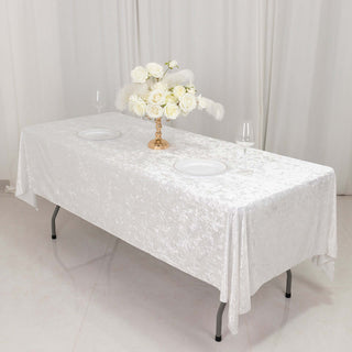 Opulence Redefined with White Crushed Velvet Rectangle 60"x102" Tablecloth Opulence Redefined with White Crushed Velvet Rectangle 60"x102" Tablecloth