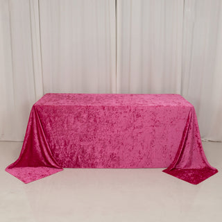 Luxurious Crushed Velvet 90"x132" Rectangle Tablecloth in Fuchsia Luxurious Crushed Velvet 90"x132" Rectangle Tablecloth in Fuchsia
