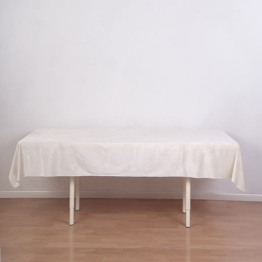 60x102inch Ivory Seamless Premium Velvet Rectangle Tablecloth, Reusable Linen