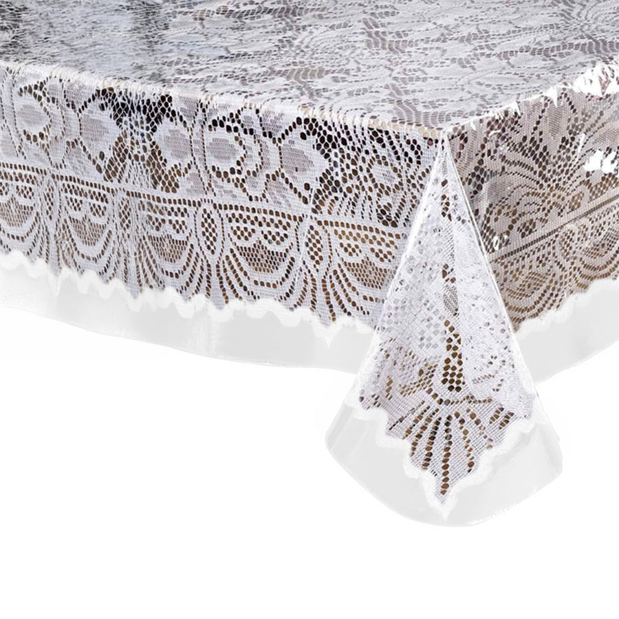 White lace tablecloth with intricate floral design #whtbkgd