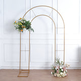 8ft Tall Gold Metal Round Top Double Arch Wedding Arbor Ceremony Stand