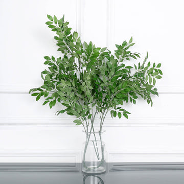 2 Bushes 42" Tall Light Green Artificial Silk Beech Leaf Branches, Faux Plant Stem Vase Fillers