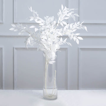 2 Bushes 42" Tall White Artificial Silk Beech Leaf Branches, Faux Plant Stem Vase Fillers