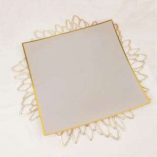 10 Pack | 10" Taupe / Gold Concave Modern Square Plastic Dinner Plates, Disposable Party Plates