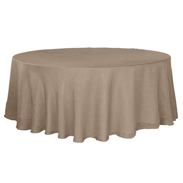 108" Taupe Seamless Linen Round Tablecloth, Slubby Textured Wrinkle Resistant Tablecloth