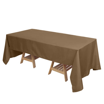 72"x120" Taupe Seamless Polyester Rectangle Tablecloth, Reusable Linen Tablecloth