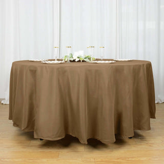 Elevate Your Event Decor with the Taupe Polyester Round Tablecloth Elevate Your Event Decor with the Taupe Polyester Round Tablecloth