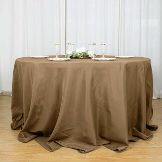 Elevate Your Event Decor with the Taupe Seamless Polyester Round Tablecloth Elevate Your Event Decor with the Taupe Seamless Polyester Round Tablecloth