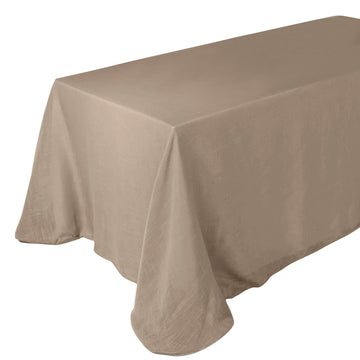 90"x132" Taupe Seamless Rectangular Tablecloth, Linen Table Cloth With Slubby Textured, Wrinkle Resistant