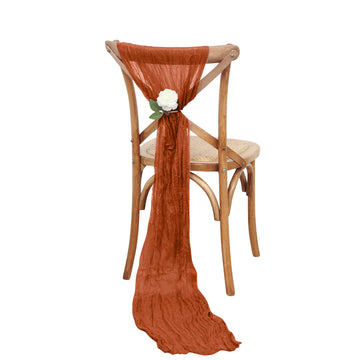 5 Pack Terracotta (Rust) Gauze Cheesecloth Boho Chair Sashes - 16" x 88"
