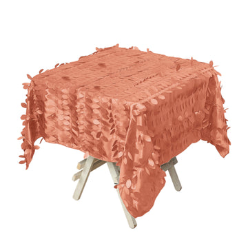 54" Terracotta (Rust) 3D Leaf Petal Taffeta Fabric Seamless Square Tablecloth