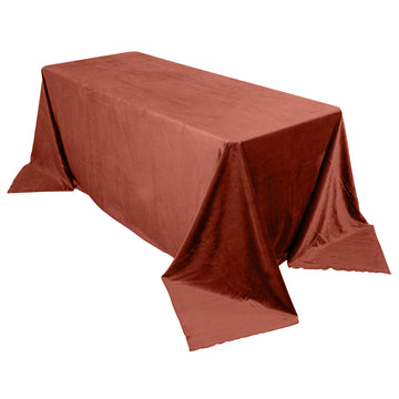 90"x132" Terracotta (Rust) Seamless Premium Velvet Rectangle Tablecloth, Reusable Linen