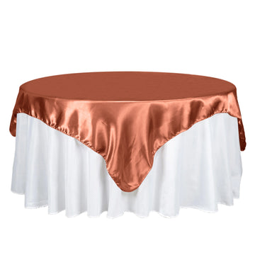 72" x 72" Terracotta (Rust) Seamless Satin Square Tablecloth Overlay