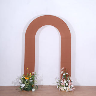 Elevate Your Event with the Terracotta (Rust) Spandex Fitted Arch Cover