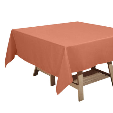70" Terracotta (Rust) Square Seamless Polyester Tablecloth, Washable Linen Tablecloth