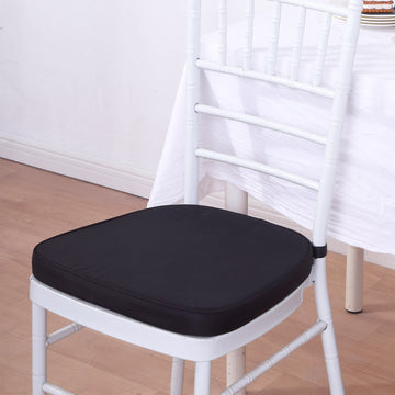 1.5" Thick Black Chiavari Chair Pad, Memory Foam Seat Cushion With Ties and Removable Cover