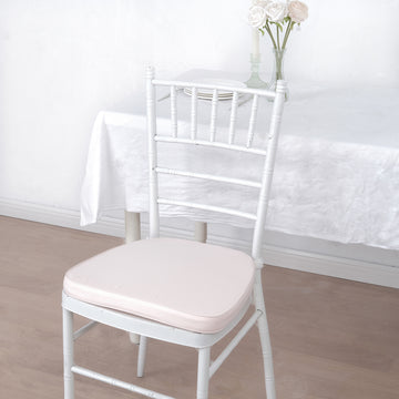 2" Thick Blush Chiavari Chair Pad, Memory Foam Seat Cushion With Ties and Removable Cover