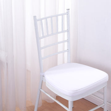 1.5" Thick White Chiavari Chair Pad, Memory Foam Seat Cushion With Ties and Removable Cover