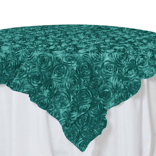 Turn Your Event into a Turquoise Paradise with the 3D Rosette Satin Square Table Overlay
