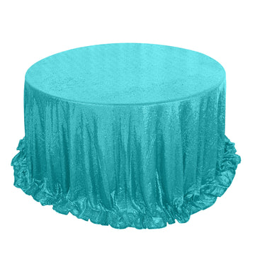 132" Turquoise Seamless Premium Sequin Round Tablecloth, Sparkly Tablecloth
