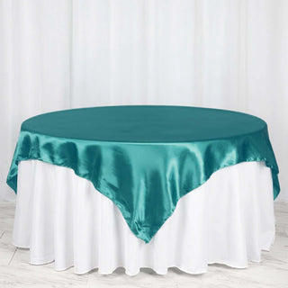 Turquoise Satin Square Tablecloth Overlay Turquoise Satin Square Tablecloth Overlay