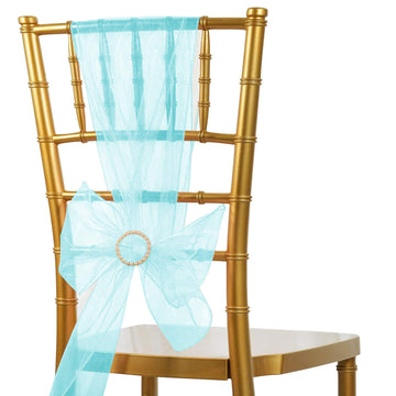 5 Pack 6"x108" Turquoise Sheer Organza Chair Sashes