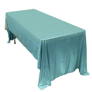 60"x126" Turquoise Shimmer Sequin Dots Polyester Tablecloth, Wrinkle Free Sparkle Glitter Table Cover