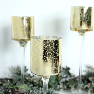 Sparkling Gold Long Stem Speckled Mercury Cylinder Glass Vases Sparkling Gold Long Stem Speckled Mercury Cylinder Glass Vases