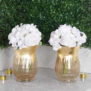 Elegant Gold Crackle Glass Hurricane Vase