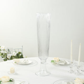 Elegant Ribbed Glass Trumpet Vase Elegant Ribbed Glass Trumpet Vase