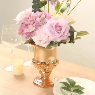 Vintage Elegance in Amber Gold Glass Roman Urn Style Flower Vases Vintage Elegance in Amber Gold Glass Roman Urn Style Flower Vases