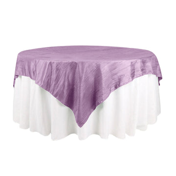 72"x72" Violet Amethyst Accordion Crinkle Taffeta Table Overlay, Square Tablecloth Topper